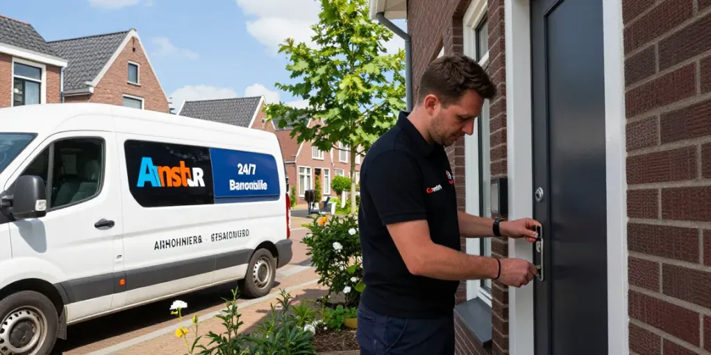 Huisdeur openen Arnhem door professionele slotenmaker in actie in rustige woonwijk.
